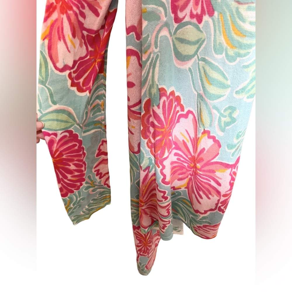 Lilly Pulitzer L/XL Open Swing Cardigan Shawl Swing Teal Pink Draped Jacey - Picture 3 of 11